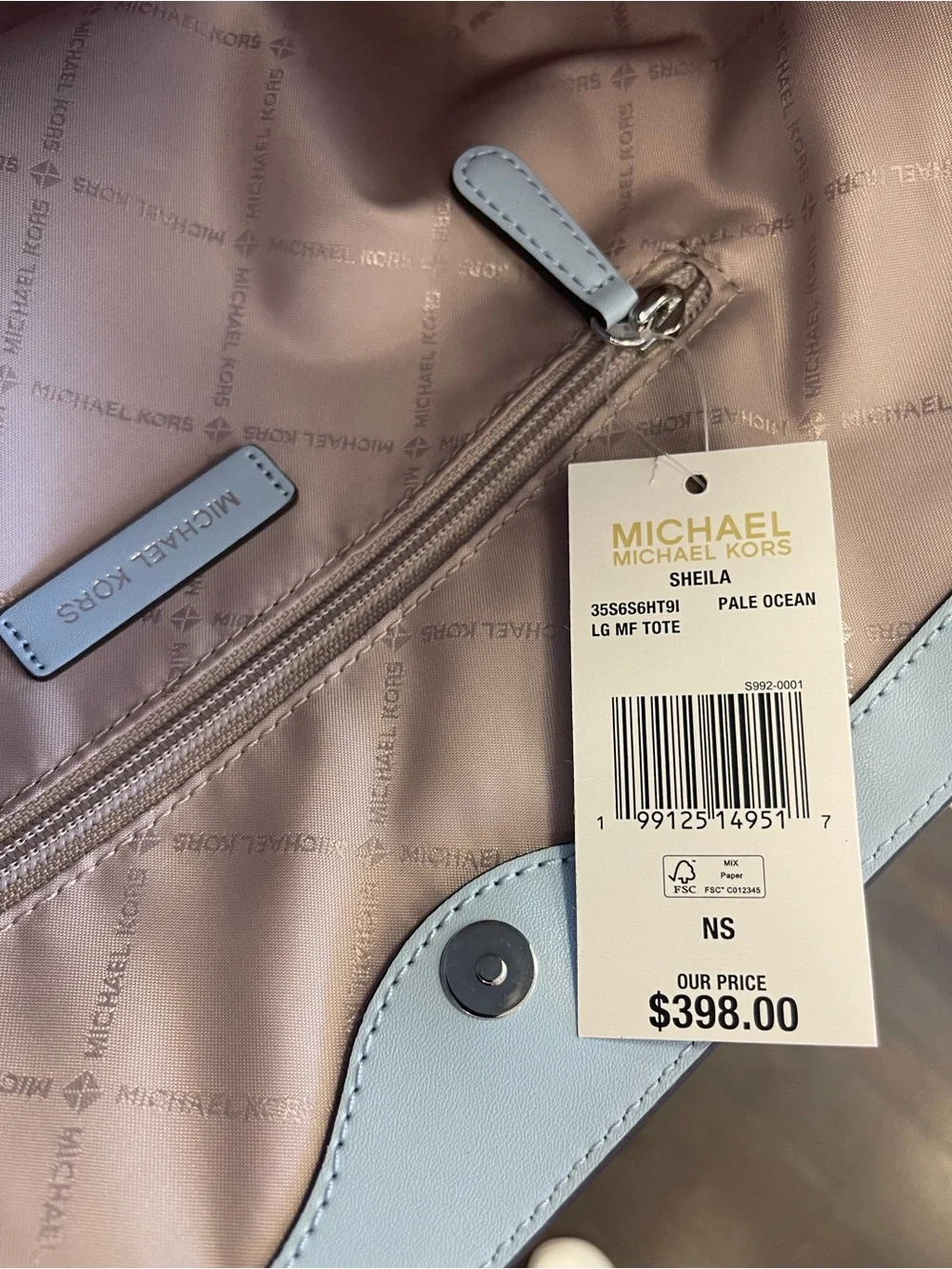 MICHAEL MICHAEL KORS SHEILA Pale Ocean LG TOTE bag & Double Zip Ombré Lg Wallet